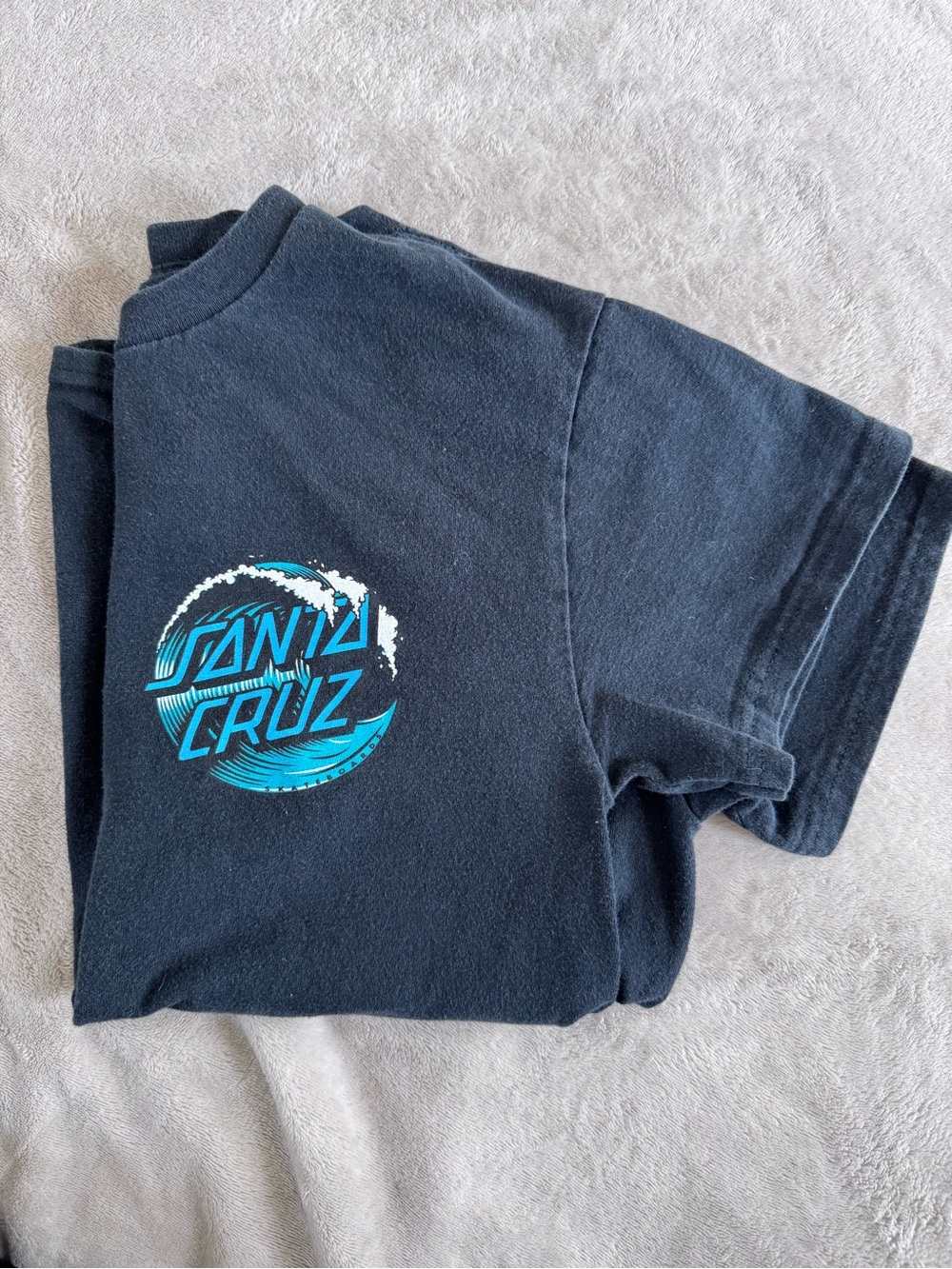 Santa Cruz Black Tee with Teal Wave Logo Small